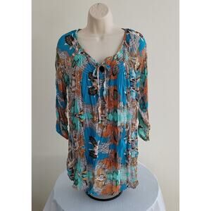 KAKTUS Multi-colored Floral-print, Long-sleeved Tunic/Blouse--Sz Lg